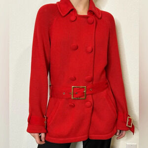 Etcetera Red Knit Button Down Sweater with Belt Buckle Size L